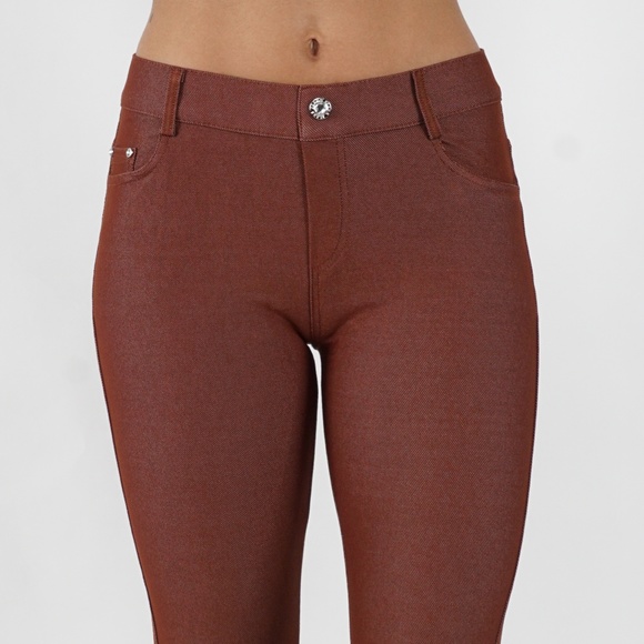 Jean Look Jeggings Tights Slim Fit Pull Up Pants - Picture 2 of 4